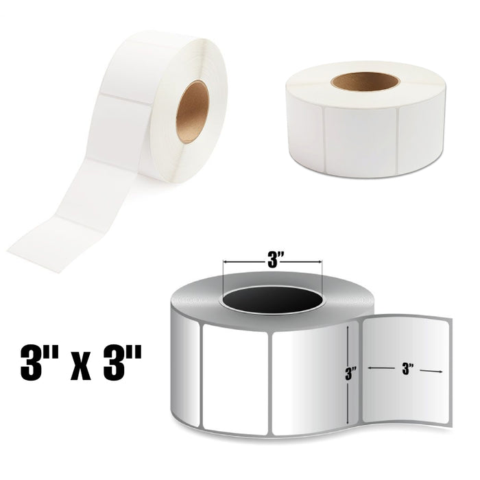 3" x 3" Removable Adhesive Printer Labels for Manual Applications - 1900 Labels Per Roll, 4 Pack Roll