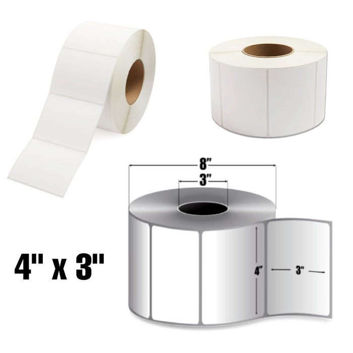 4" x 3" Removable Adhesive Printer Labels for Manual Applications - 1900 Labels Per Roll, 4 Pack Roll