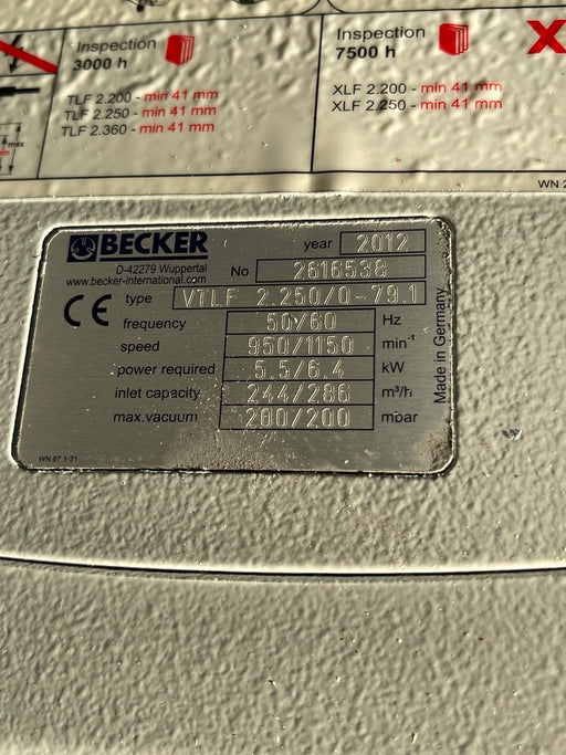 Used 2012 Becker Vacuum Pump
