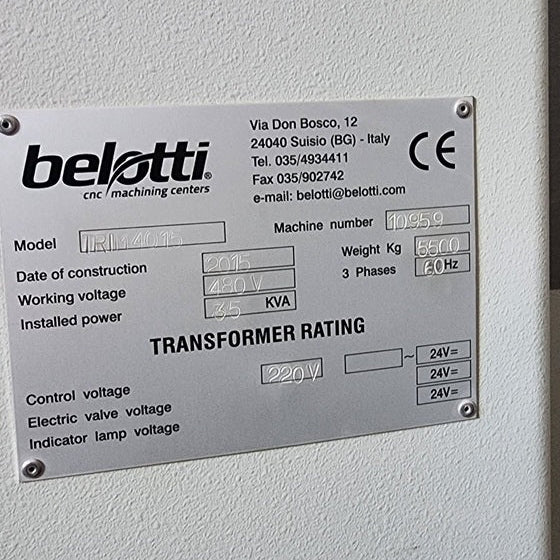 Used 2015 Belotti TRIM 4015 5-Axis CNC Machining Center
