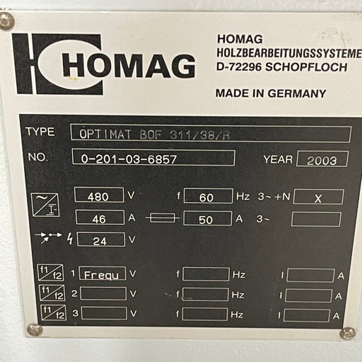 Used 2003 Homag Optimat 3-Axis CNC Router 5x12