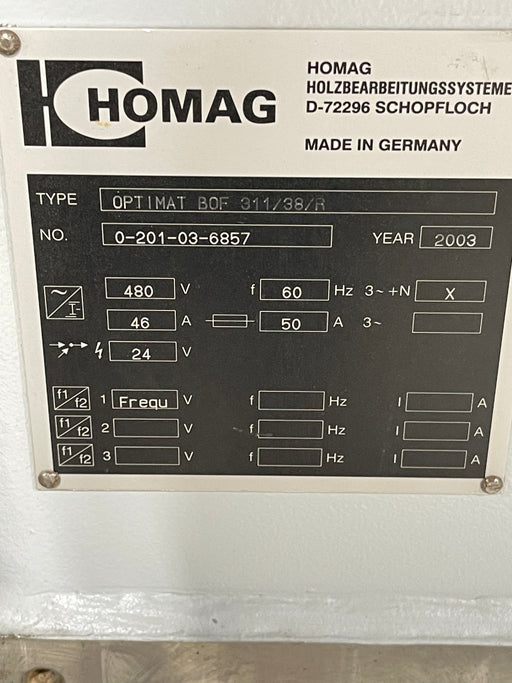 Used 2003 Homag Optimat CNC Router 5x12