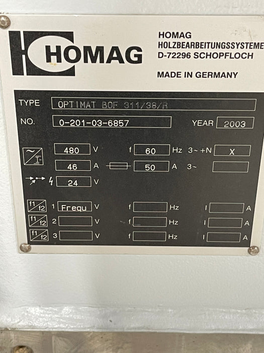 Used 2003 Homag Optimat CNC Router 5x12