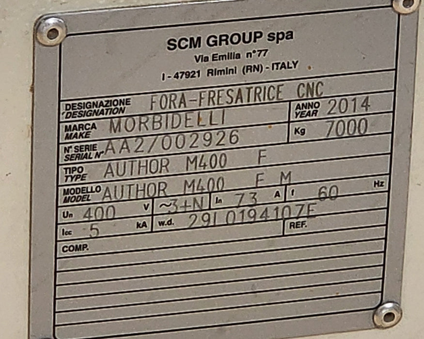 Used 2014 Morbidelli M400 4-Axis 5x12 Flat Table CNC Router