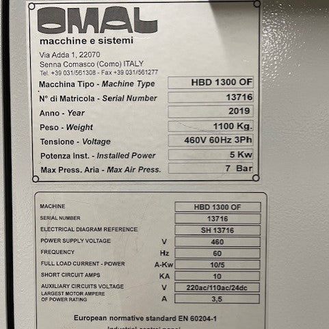 Used 2019 Omal HBD 1300 OF