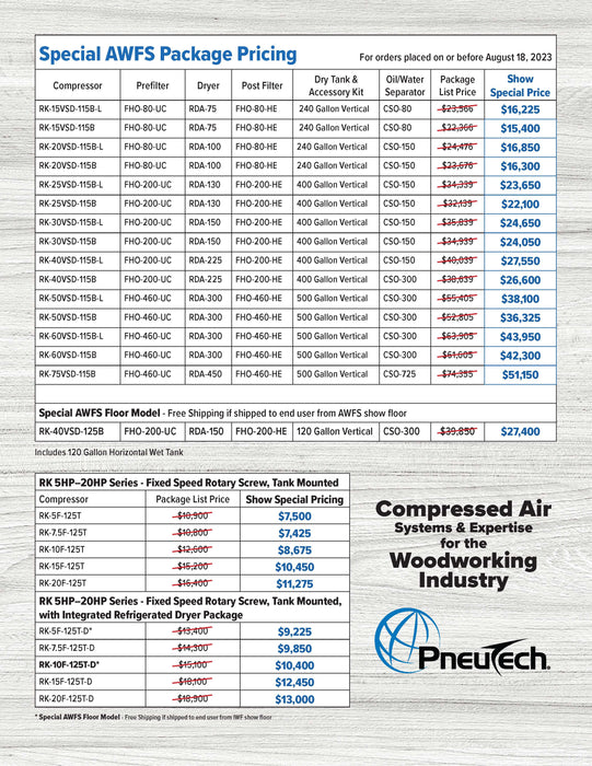 Pneutech AWFS Show Pricing , Limited Time Offer