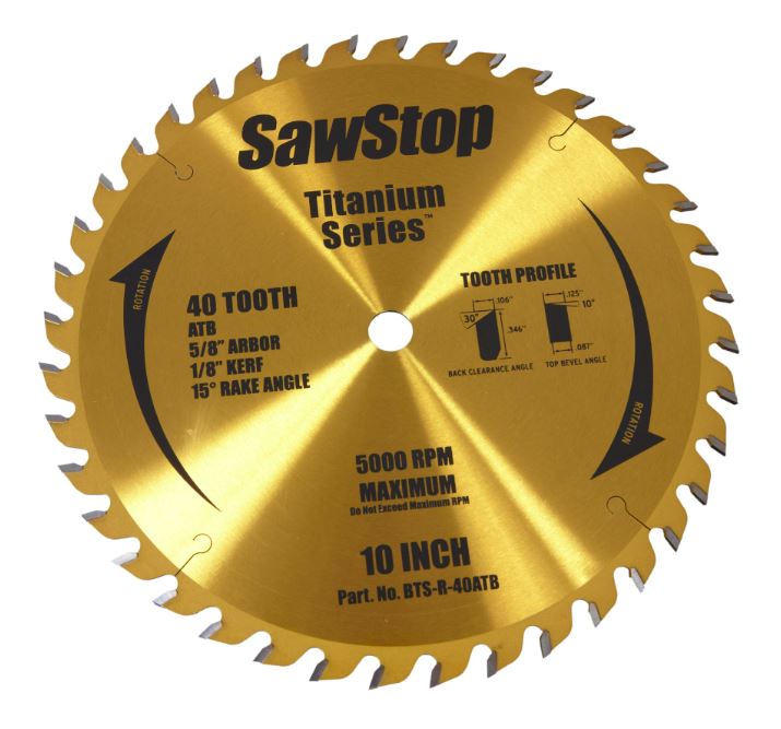 SawStop 10" 40-Tooth Titanium Series Combination Blade, BTS-R-40ATB
